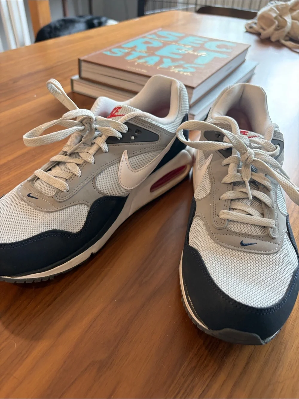 Nike Men's Sneakers in White, Gray, Black with Red Accent